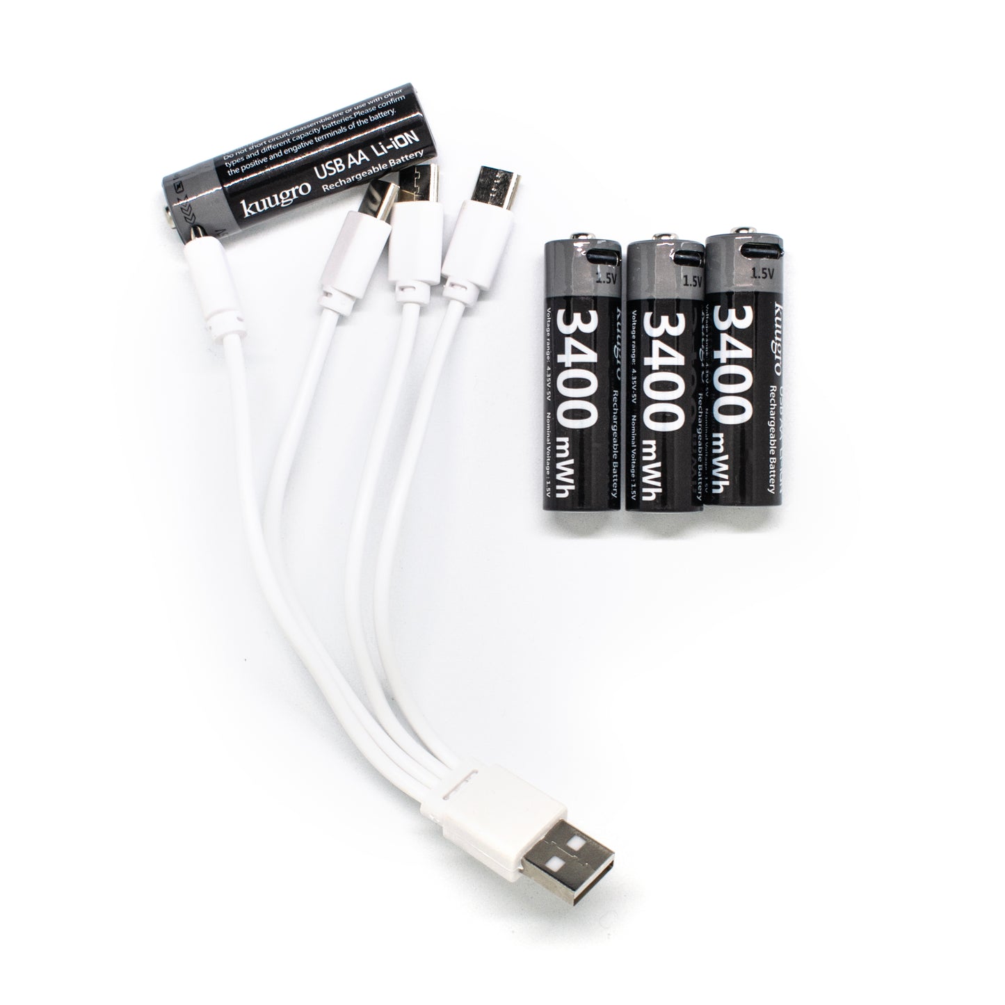 Oplaadbare batterijen AA 1.5V 3400 mWh - USB C - Li-Ion - Oplaadbare batterij - Recharging - Kuugro - 1.5V - 3400mWh
