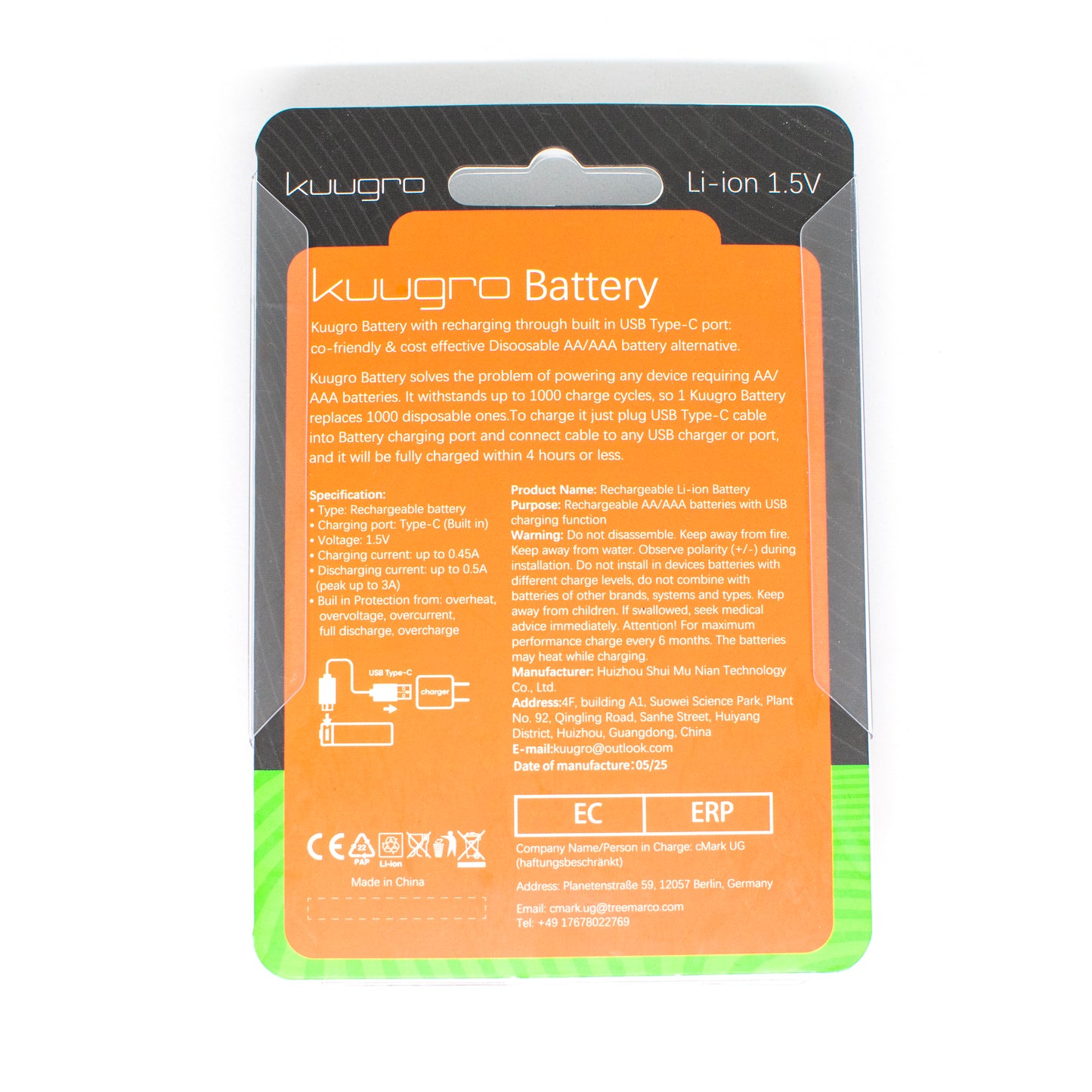 Oplaadbare batterijen AA 1.5V 3400 mWh - USB C - Li-Ion - Oplaadbare batterij - Recharging - Kuugro - 1.5V - 3400mWh