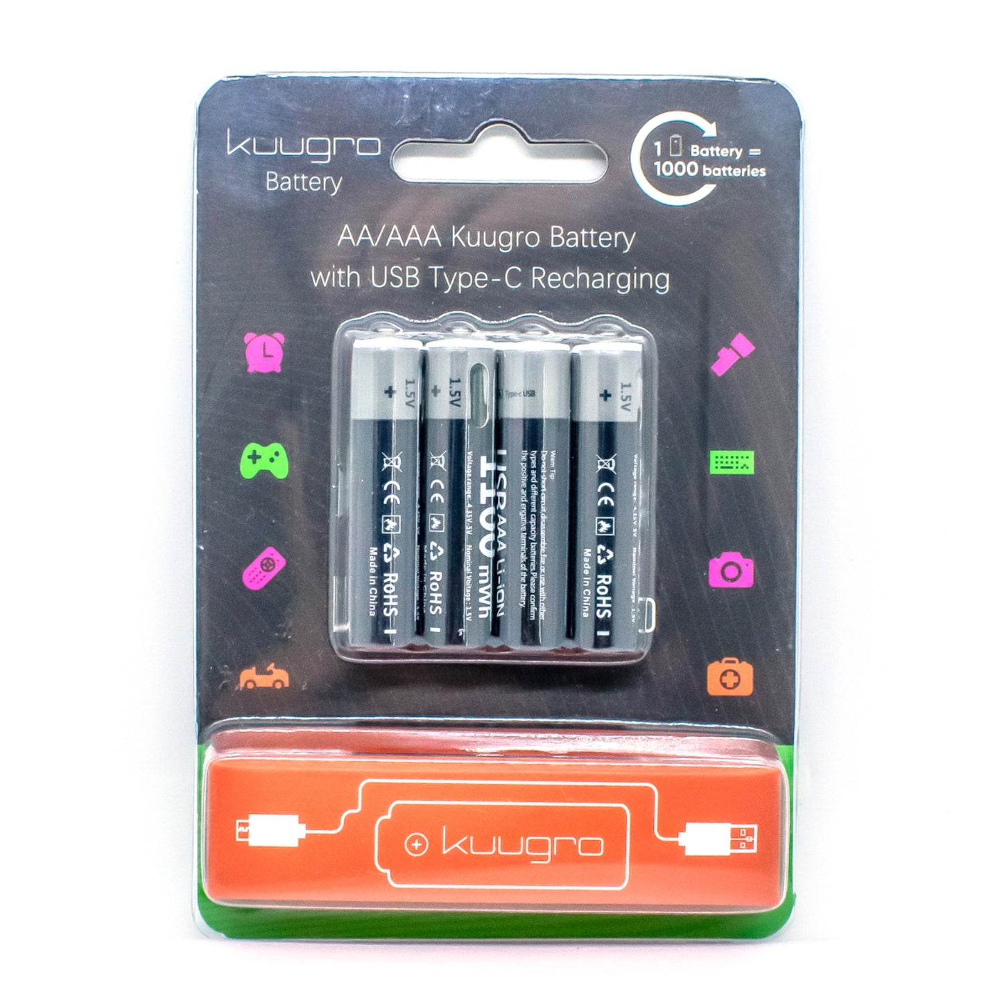 Oplaadbare batterijen AAA 1.5V 1100mWh - USB C - Li-Ion- Oplaadbare batterij - Recharging - Kuugro - 1.5V - 1100mWh