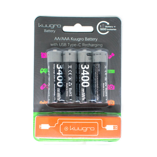 Oplaadbare batterijen AA 1.5V 3400 mWh - USB C - Li-Ion - Oplaadbare batterij - Recharging - Kuugro - 1.5V - 3400mWh