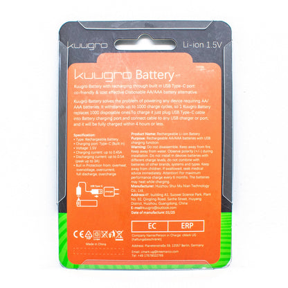 Oplaadbare batterijen AAA 1.5V 1100mWh - USB C - Li-Ion- Oplaadbare batterij - Recharging - Kuugro - 1.5V - 1100mWh