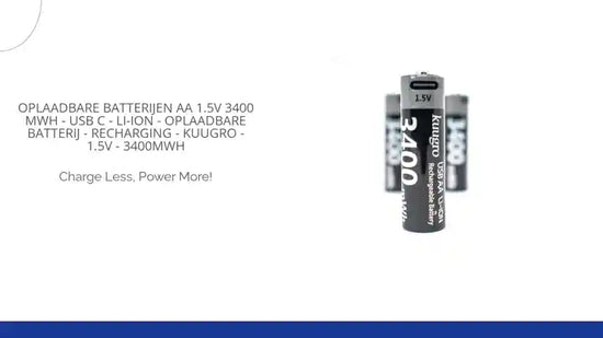 Oplaadbare batterijen AA 1.5V 3400 mWh - USB C - Li-Ion - Oplaadbare batterij - Recharging - Kuugro - 1.5V - 3400mWh by@Outfy